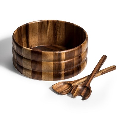 Kalmar Home 12-Inch Acacia Wood Extra Large Salad Bowl with Servers