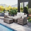 Decksplore 6 Pieces Outdoor Patio Wicker Furniture Set with Coffee Table and Seat and Cushions - 2 of 4