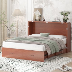 Mjkone Queen Murphy Bed with Charging Station,Space-Saving Cube Cabinet Foldable Bed with Mattress - 1 of 4
