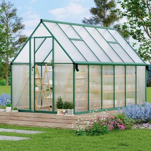 8X12FT Aluminum-Framed Polycarbonate Greenhouse,  Quick Setup Structure and Roof Vent, Large Enhanced Aluminum Greenhouses Kit for Outdoors - 1 of 4