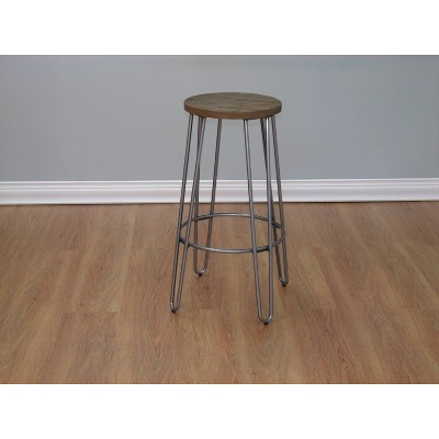30" Quinn Natural Metal and Wood Backless Barstool
