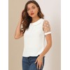 INSPIRE CHIC Women's Vintage Peter Pan Collar Puff Polka Dots Mesh Short Sleeve Blouse - 4 of 4