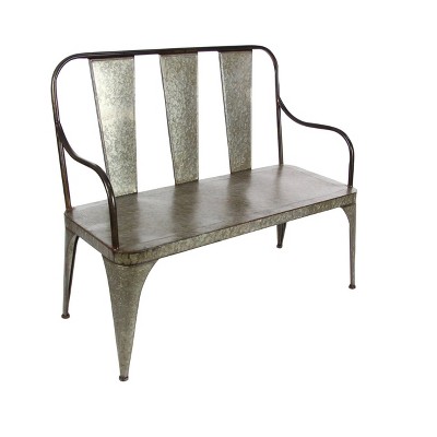 Silver Metal Farmhouse Outdoor Garden Bench, 2-Seater