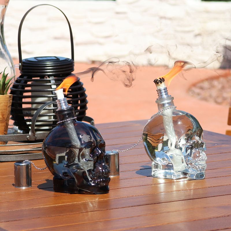 Sunnydaze Grinning Skull Glass Tabletop Torches - Clear and Black, 5 of 11