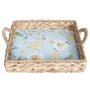 Transpac MDF Woven Tray with Daisy Pattern Home Decorations Spring - 1 of 1