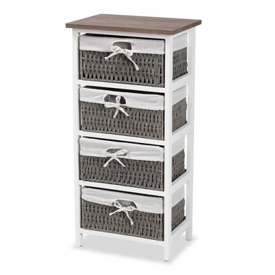 Terena Modern Two-Tone Wood 4 Basket Storage Unit Brown/White - Baxton Studio