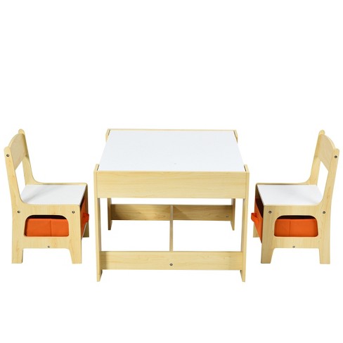 Costway Kids Art Table & Chairs Set Wooden Drawing Desk with Paper Roll  Storage Shelf Bins 