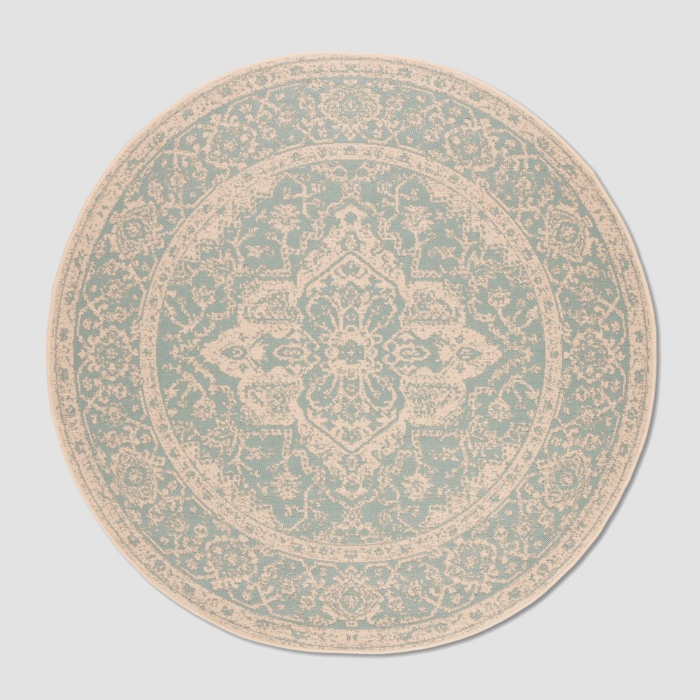 6'7in Round Kiley Outdoor Rug Aqua/Cream - Safavieh