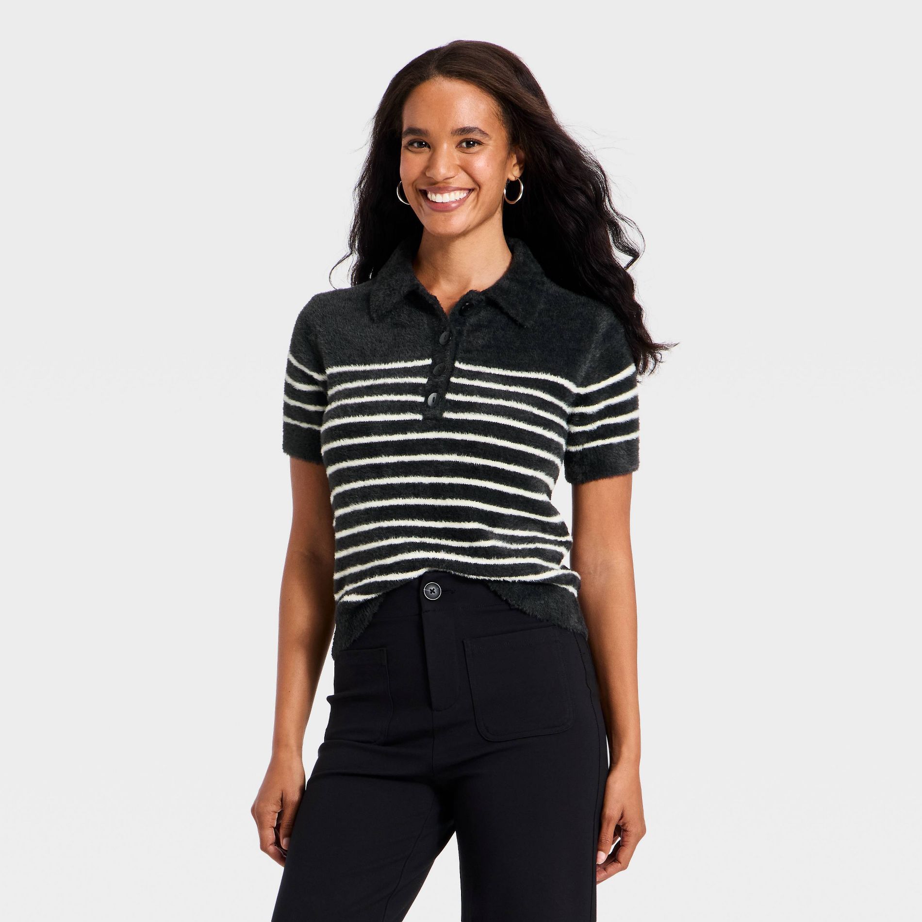 Women's Short Sleeve Polo Collar Fuzzy Polo T-Shirt - A New Day™