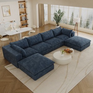 GDFStuio Birrell Modern 6-Seater Corduroy Fabric and Feather-filled Upholstered U-Shaped Sectional Sofas - 1 of 4