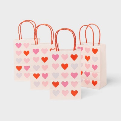 13.38"x5.2"x0.87" Valentine's Day 4pk XS Gift Bags Multicolor Heart on Pink - Spritz™