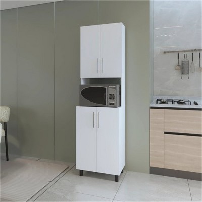 LunaLulinlk White Double Cabinet Kitchen Pantry with Open Storage