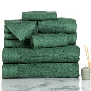 Hastings Home Ribbed Cotton Towel Set - Green, 10 Pieces - 1 of 4