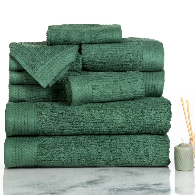 Hastings Home Ribbed Cotton Towel Set - Green, 10 Pieces, 2 of 6