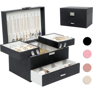 Jewelry Boxes for Women Girls, 3 Layers Jewelry Storage Organizer for Earring, Ring, Necklace, Bracelets - 1 of 4