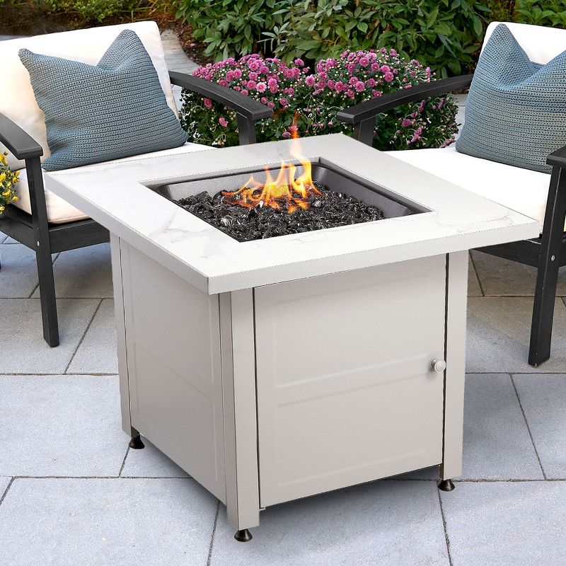 Endless Summer 30 Inch Square Outdoor Gas Fire Pit Table with Mantel, Slate Finish, Fire Glass, and Protective Cover, 2 of 7