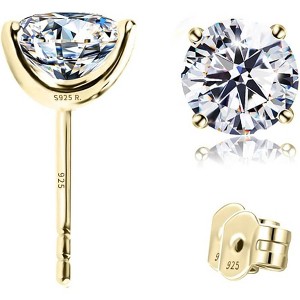 Two-Tone CZ Stud Earrings: Sterling Silver with 14K Gold Posts, Elegant & Hypoallergenic - 1 of 4