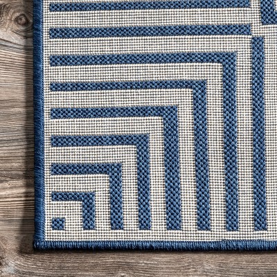 Navy and White Flat Woven Square Synthetic Indoor/Outdoor Rug