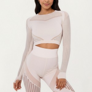 Anna-Kaci Active Women's Long Sleeve Seamless Crop Top with Ribbed Texture and Contour Panels - 1 of 4