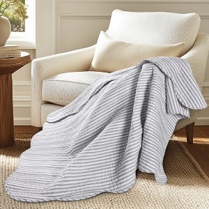Martha Stripe Taupe Quilted Throw - Levtex Home - 1 of 4