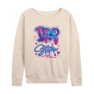 Women's - Lilo and Stitch - I Love Stitch Lightweight French Terry Wide Neck Long Sleeve Shirt - 1 of 4