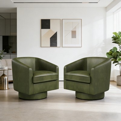 Vipbear Set of 1/2 Swivel Barrel Accent Chair,Round Chenille/Faux Leather Living Room Arm Chairs,Modern Upholstered Comfty Chairs,Small Club Armchair