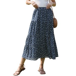 INSPIRE CHIC Women's Flowy Floral Summer Elastic High Waisted Side Slit Casual A-Line Maxi Skirts - 1 of 4