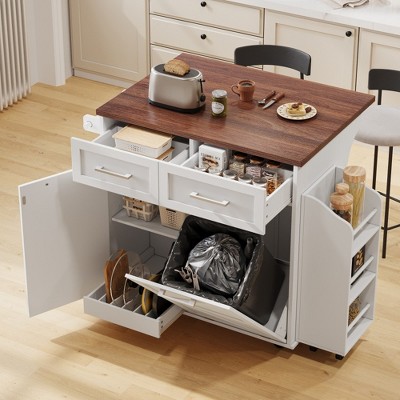 Grungis 47.2" Kitchen Island Cart with Removable Side Racks & 2 Drawers,Kitchen Island on Wheels with Towel Rack,Island Table for Kitchen