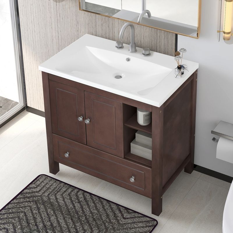 30" Bathroom Vanity with Ceramic Sink, Doors and Drawers - ModernLuxe, 2 of 12