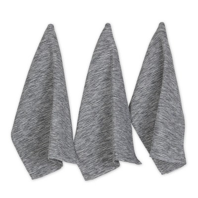 Design Imports Black/Off-White Tonal Recycled Cotton Waffle Dishtowel Set/3