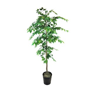 LCG Florals 6' Artificial Ficus Tree in Metal Container Green: Indoor Polyester Faux Plant, No Assembly Required - 1 of 4