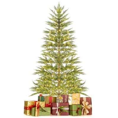 Costway 6.5 FT/7.5FT Pre-Lit Christmas Tree Hinged with 470/612 PE Branch Tips Timer & 430/540 Lights