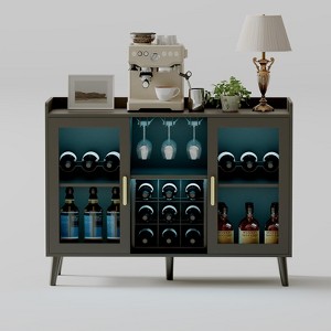 GustoWave Wine Bar Cabinet with LED Lights, 47in Modern Wood Liquor Cabinet Buffet Sideboard Coffee Bar Station with Wine Racks for Home - 1 of 4