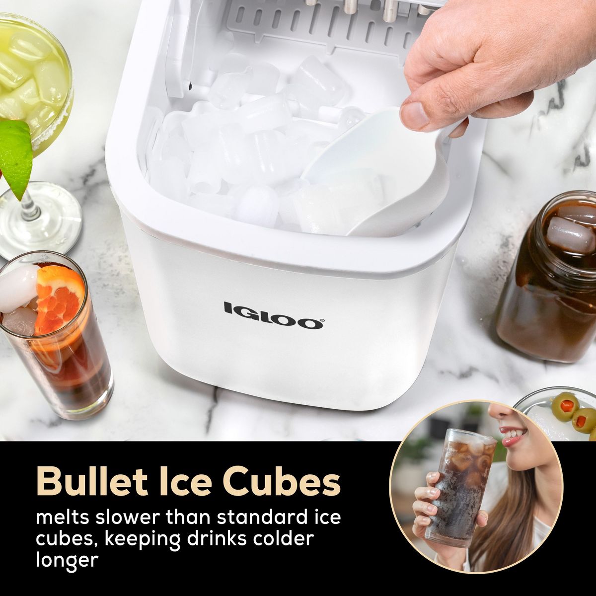 Igloo Self-Cleaning Portable Electric Countertop Ice Maker Machine With Handle, 26 Pounds in 24 Hours, With Ice Scoop and Basket, White - thumbnail 5