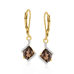 Ross-Simons 2.20 ct. t.w. Smoky Quartz Drop Earrings With .16 ct. t.w. Diamonds in 18kt Gold Over Sterling - 1 of 3