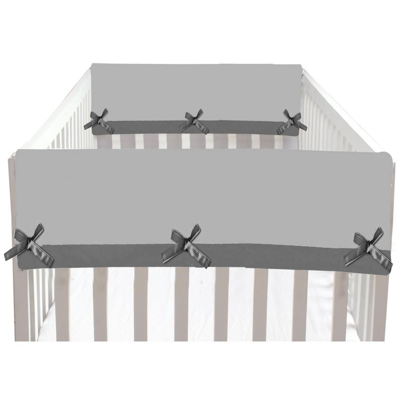 Bacati - Little Dino Boys Grey Solid Crib Rail Guard Cover set of 2 Small Side, 1 of 6