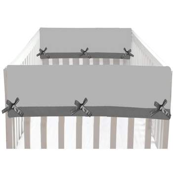 Bacati - Little Dino Boys Grey Solid Crib Rail Guard Cover set of 2 Small Side