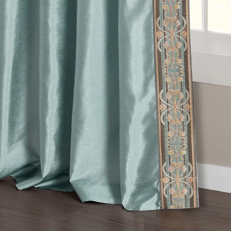 Luxury Traditional Regency Faux Silk Border Trim Window Curtain Panel Blue/Dusty Blue Single 52x84, 5 of 6
