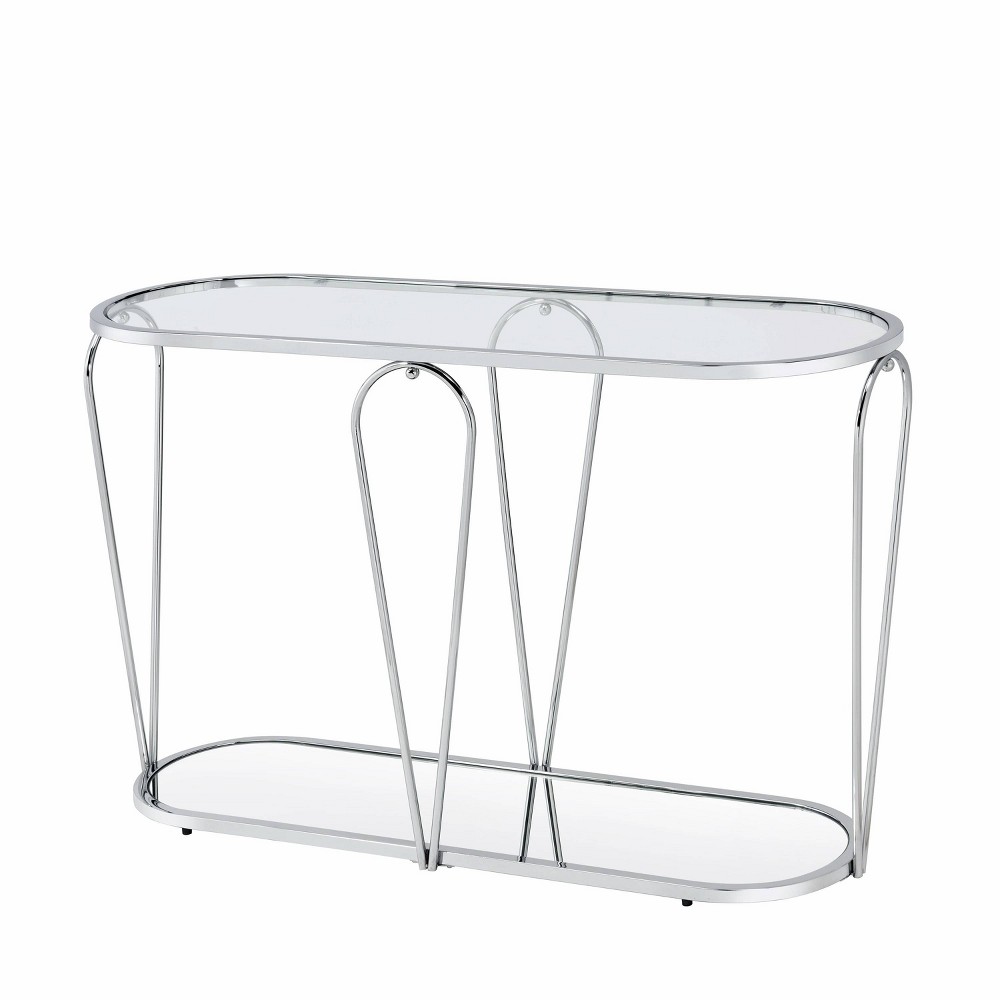 Kuut Contemporary Sofa Table Chrome/Clear - HOMES: Inside + Out: Glass Entryway Table with Mirrored Shelf