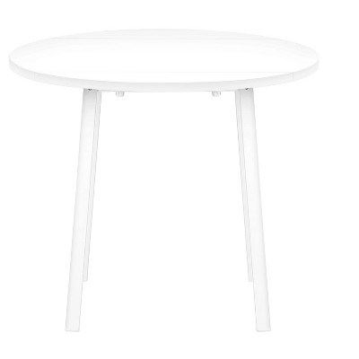 White Metal and Laminate Drop Leaf Dining Set with Gray Cushions