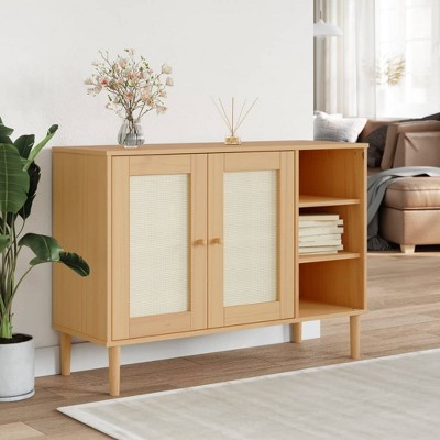vidaXL Sideboard SENJA Rattan Look Brown 44.1 in.x15.7 in.x31.5 in. Solid Wood Pine