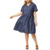 Agnes Orinda Women's Plus Size Chambray Babydoll Half Placket Elastic Back Button Shirt Dresses - 2 of 4