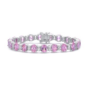 Guili Sterling Silver Tennis Bracelet with Oval CZ in White, Pink, Blue, or Green—A Dazzling Statement for Any Elegant Occasion. - 1 of 4