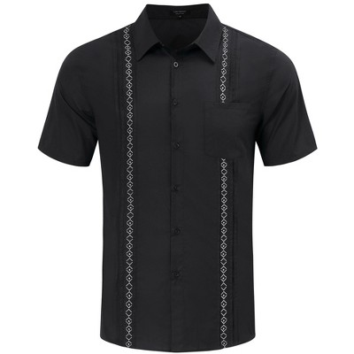 Men's Cotton Linen Shirt Short Sleeve Cuban Guayabera Casual Summer Beach Button Down Shirts With Pocket
