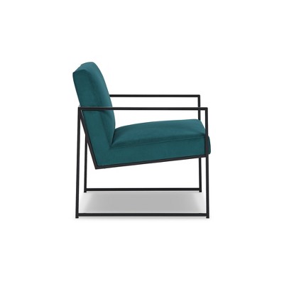 Teal Velvet and Black Metal Contemporary Accent Chair
