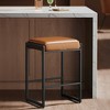 EKHO Mid-Century Modern Bar Stool - 26 Inch Counter Height, Synthetic Leather with Decorative Stitching, Sturdy Metal Frame, Caramel Brown - 2 of 4