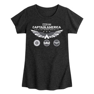 Girls' - Marvel - Captain America Icons Fitted Short Sleeve Graphic T-Shirt - 1 of 4