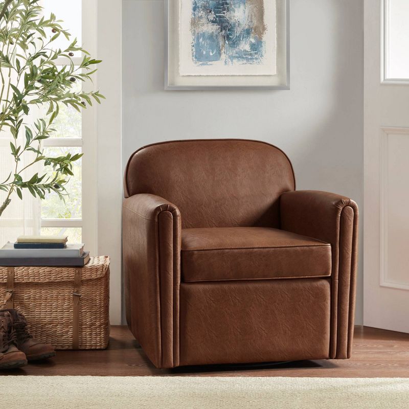 Grimmer Faux Leather 360 Degree Swivel Arm Chair Brown - Madison Park, 3 of 12