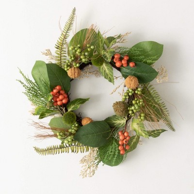 Sullivans Artificial Foraged Berry Pod Mini Wreath 16.5"H; Green