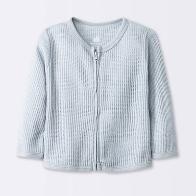 Image of Baby Basic Waffle Zip-Up Layering Sweatshirt - Cloud Island™ Gray Newborn